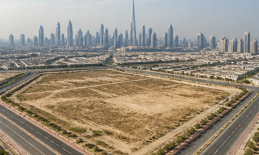 Commercial development land with road access and Dubai skyline