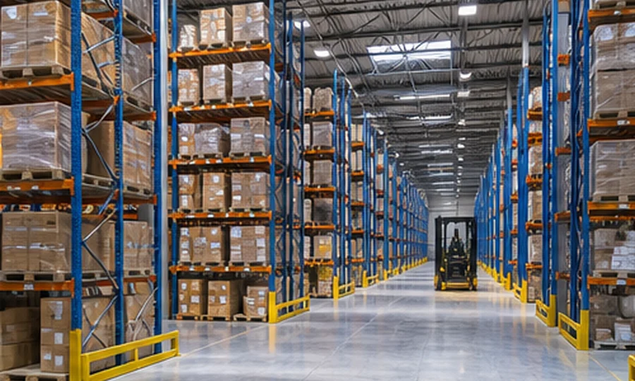 Clean warehouse and logistics facility with storage racks